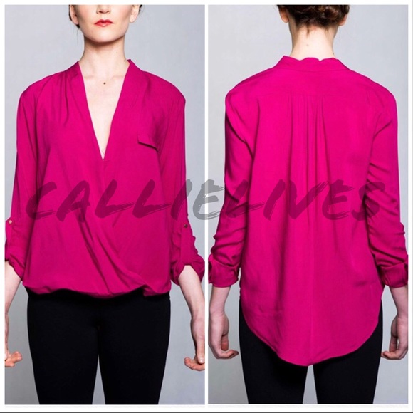 Elaine Wrap it Up: Magenta Pink Plunge Work Blouse - Picture 8 of 8